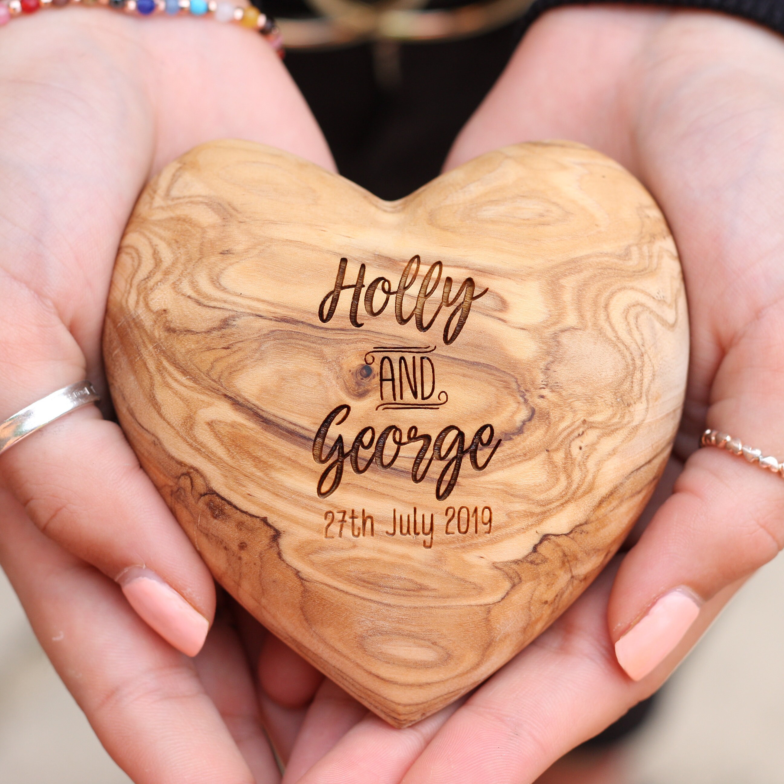 Personalised Olive Wood Wedding Heart Valentines Personalised 5th Anniversary 