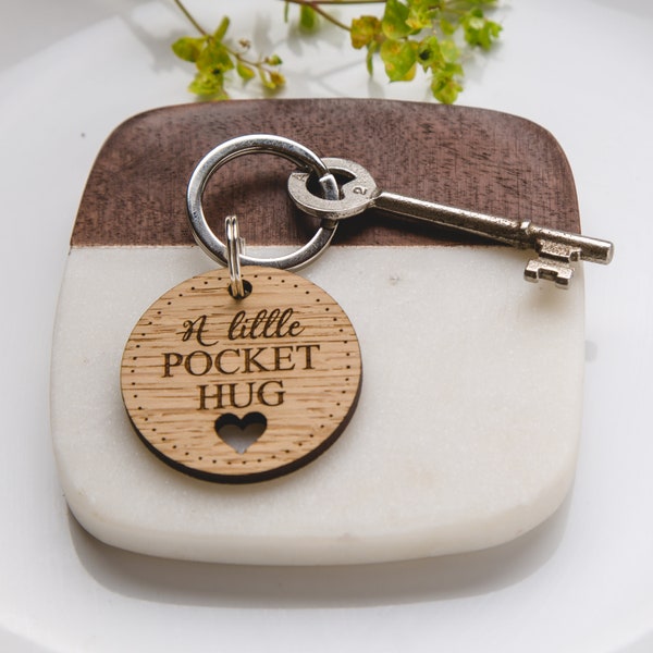 Pocket Hug Oak Keyring, Isolation Gift Key Ring, Missing You Keychain, Thinking of You, Hug in Your Pocket