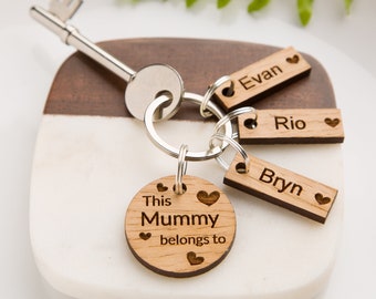Personalised This Mummy Belongs To Oak Keyring, Gifts for Mum, Birthday Gift, Mothers Day Gifts, Childrens Names, Family Gift