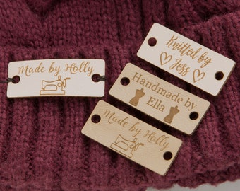 Personalised, Set of 10 Rectangle, Faux Leather, Sew On, Custom Handmade Tags, Knitting, Clothing Crochet Tags