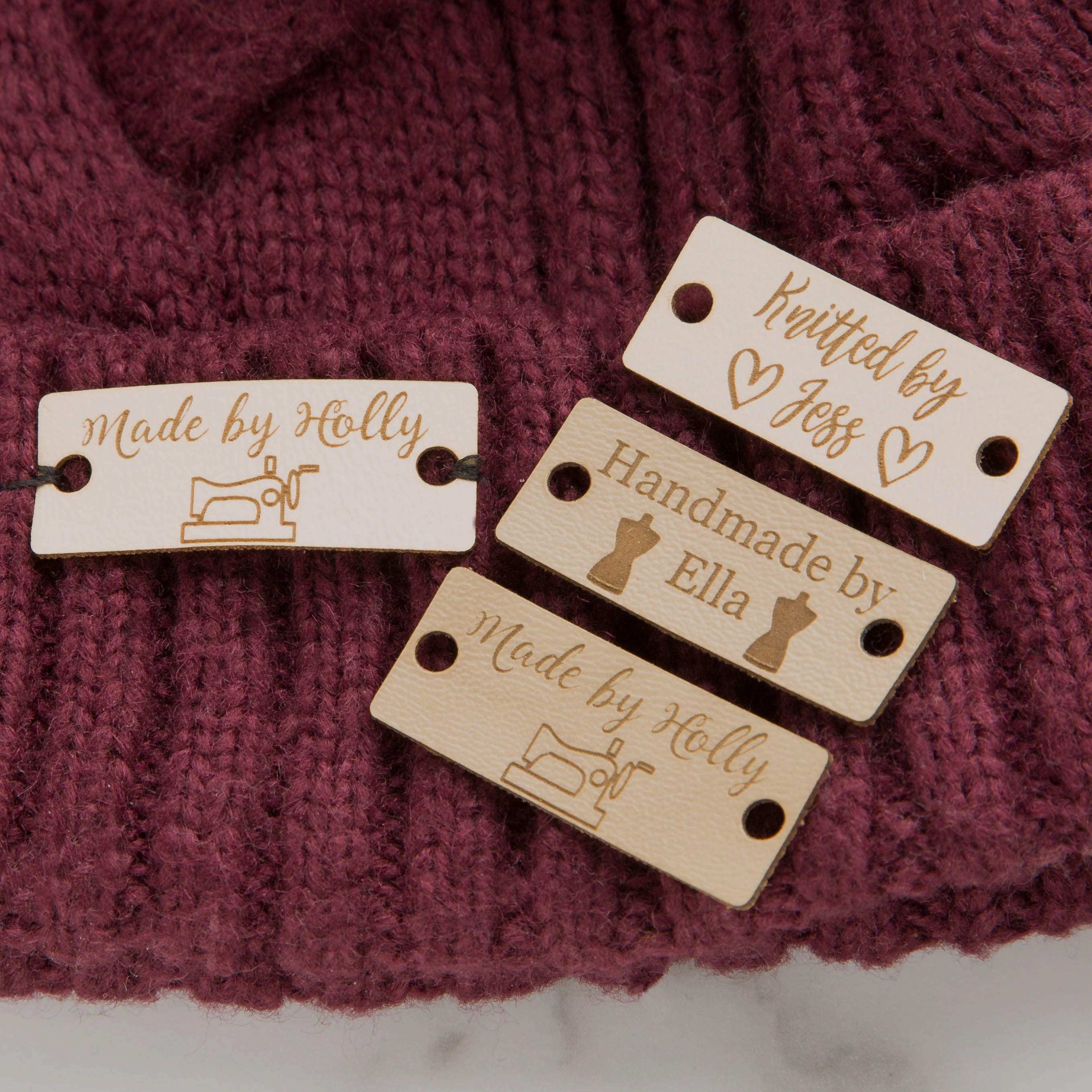 Personalised Sqaure Oak Handmade By Knitting and Crochet Tag