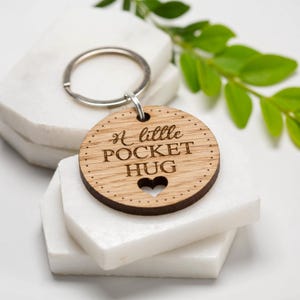 Pocket Hug Oak Keyring, Isolation Gift Key Ring, Missing You Keychain, Thinking of You, Hug in Your Pocket