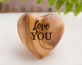 Love You Olive Wood Heart Token, 5th Anniversary Gift