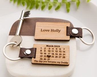 Oak Calendar Date Key Ring - Personalised, Fathers Day, New Home, First Date, Day You Became, Date to Remember