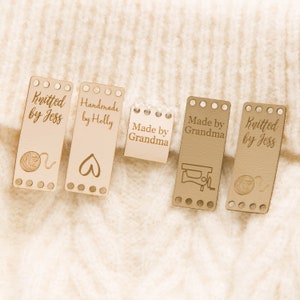 Personalised 20mm x 50mm Handmade Rectangle Loop Faux Leather Custom Knitting Clothing Crochet Tags Vegan Sew on Labels Sewing Logo Foldable