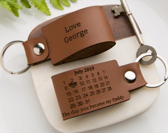Personalised Vegan Leather Calendar Date Keyring Fathers Day, New Home, First Date, Day You Became, Date to Remember, Vegan, Anniversary