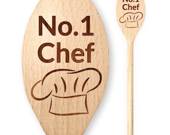 No.1 Chef Wooden Cooking Spoon, Laser Engraved Beech Wood