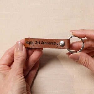 3rd Anniversary Vegan Leather Keyring, Couples Milestone Keepsake, Husband Wife Gift