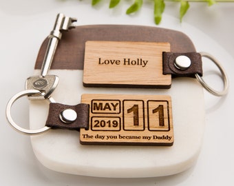 Personalised Oak Calendar Date Keyring - Vintage, Vegan Leather, Fathers Day Gift, New Home, First Date, Memorable Date