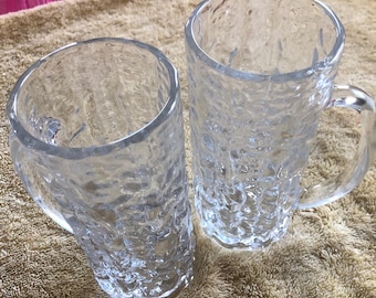 Tall handled beer glasses with ruffled surfaces (2)