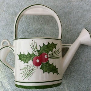 RCCL ceramic watering can - &#39;holly plant&#39; - hand painted Portugal
