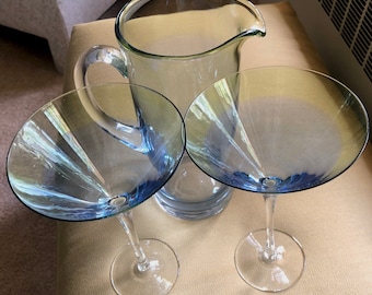 Martini set, matching pitcher and glasses, dual tints (3 pieces)