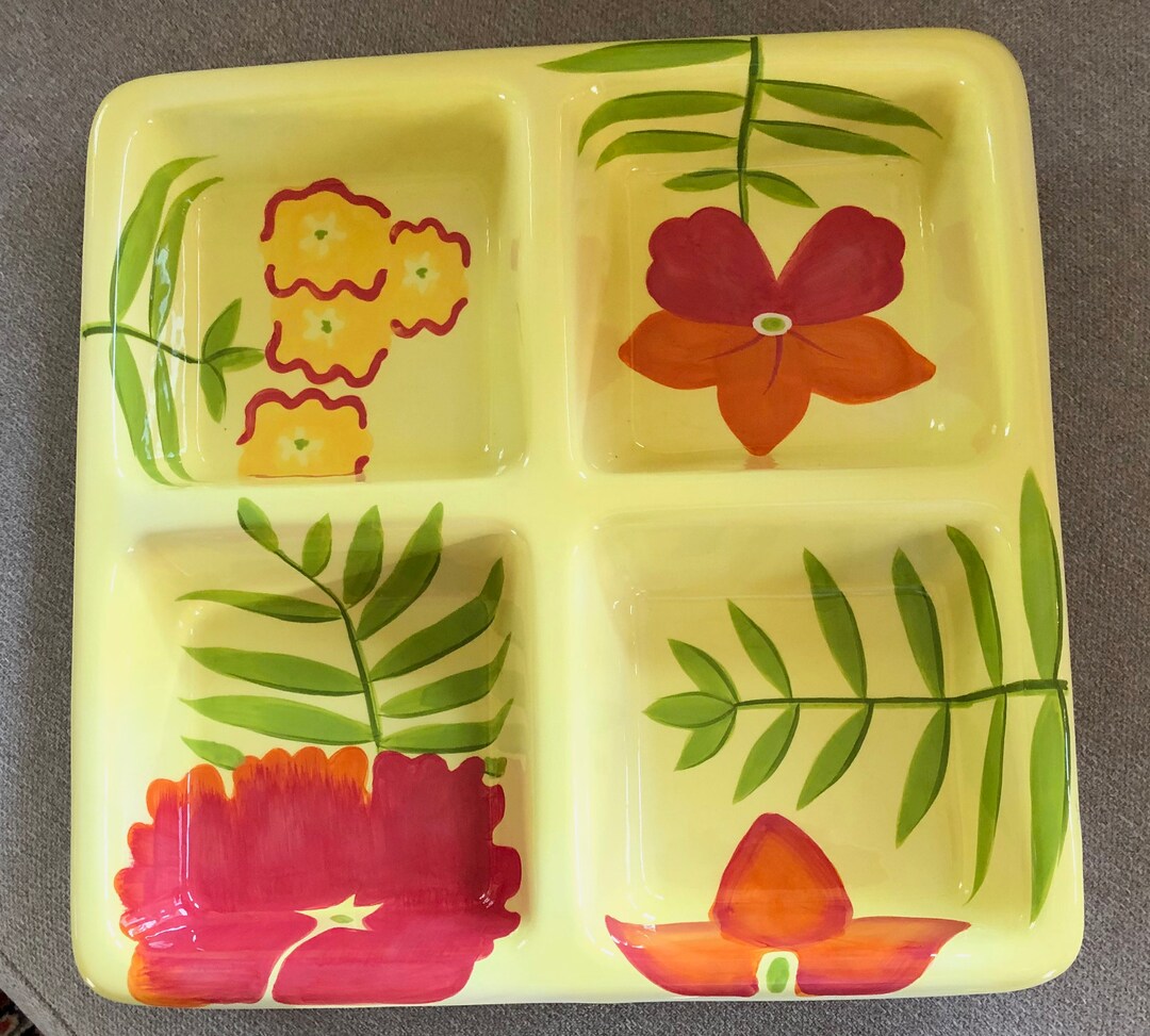 Yellow 4 Partition Dip/condiment Ceramic Platter Etsy