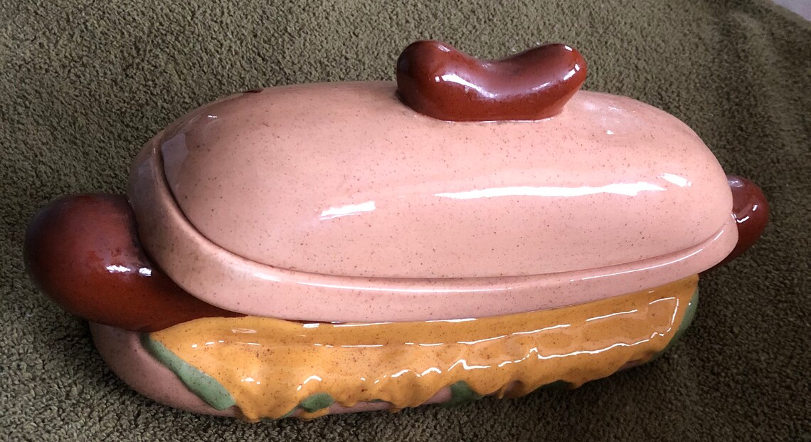 Ceramic hot dog container with lid Etsy