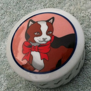 Raj California cat-mouse ceramic trinket box, Japan