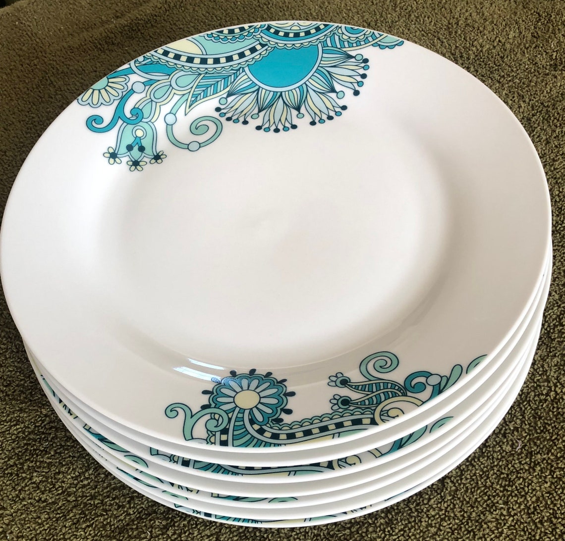 Tabletops Gallery Paisley Design Teal Dinner Plates 7 Etsy