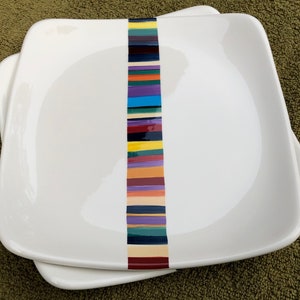 Tabletops Lifestyles Havana single stripe square salad plates (2)