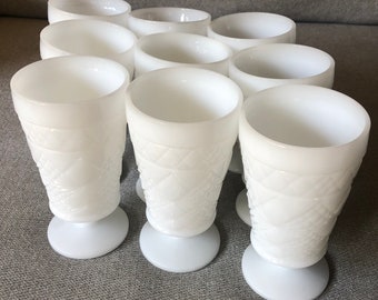 Milkglass pedestal water glasses (9)