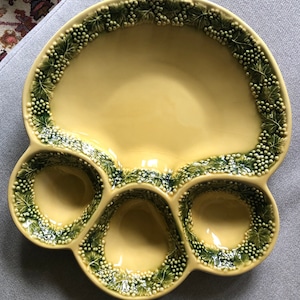 Chip and dip ceramic tray with 4 partitions, Italy