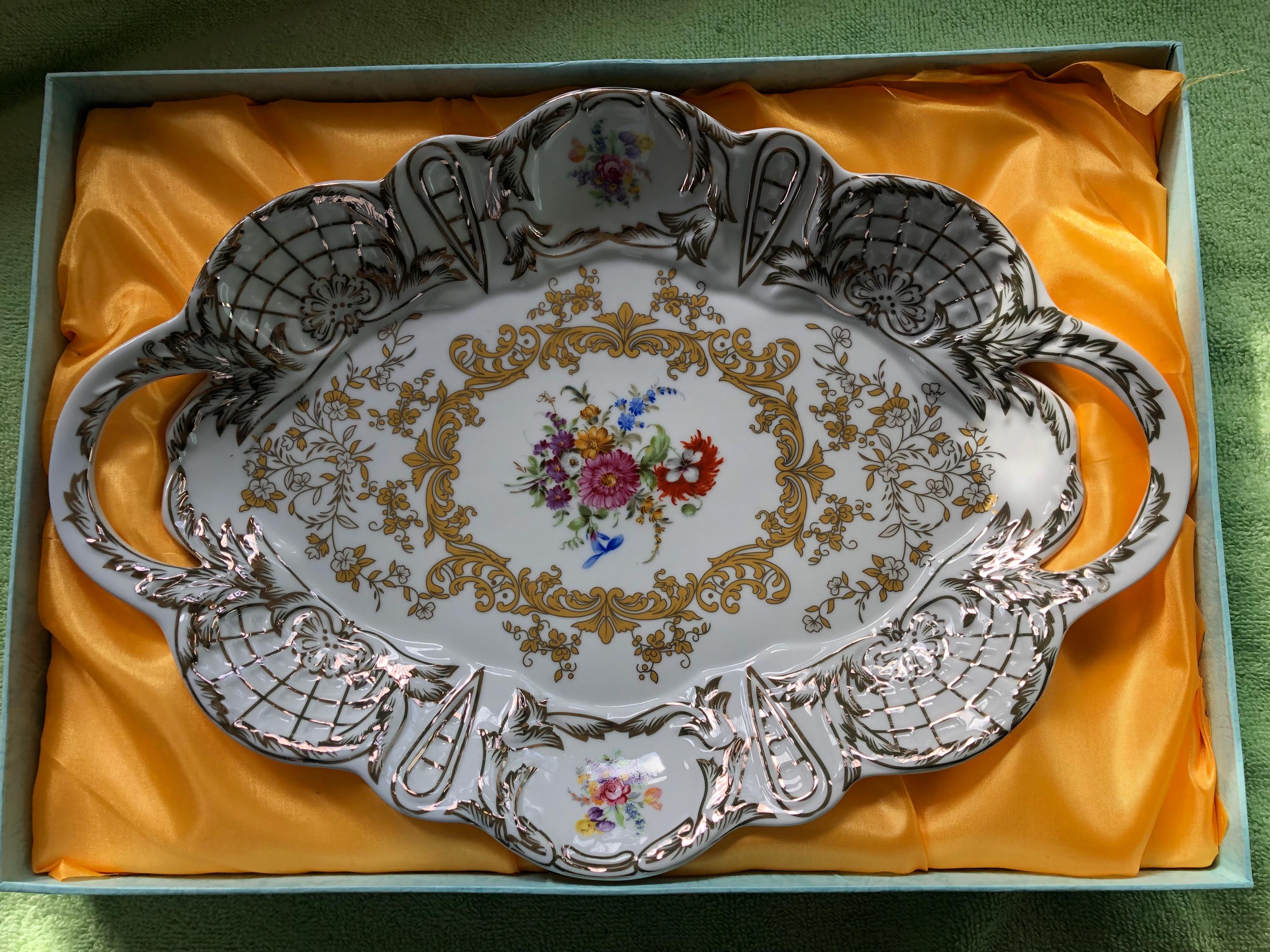 Haas Czjzek Porcelain Original Cobalt M Z Oval Decorative Platter