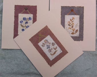Wildflower collages on handmade paper - artwork (3) pieces