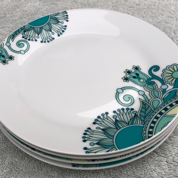 Tabletops Gallery Paisley design teal salad plates (4)