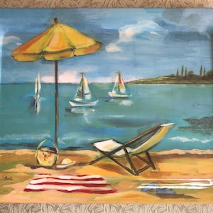 Sakura summer beach scene large serving tray
