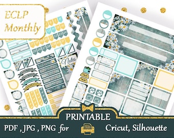 Floral Erin Condren horizontal Kit Planner Stickers EC Life Planner Stickers ECLP Printable Instant Download Monthly Planner Silhouette