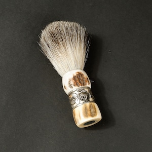 Shave Shaving Brush badger Unique Personalized hand silver 800 antler deer