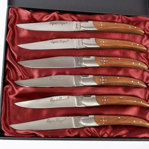 Set of 6 French palisander  Laguiole handle steak knives