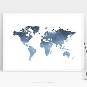 Minimalistische Weltkarte, dunkelblauer Kartendruck, moderne Weltkarte Wandkunst - Wohnzimmer & Büro Dekor - Giclée-Druck | Aga Szafranska