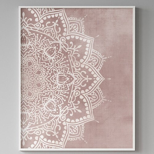 Blush Pink Gray MANDALA WALL ART Printable Bedroom Wall Decor Etsy