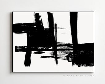 Black Brush Strokes Print, Black White Abstract Art Print, Black and White Modern Minimalist Painting, Modern Home Decor, Printed Shipped