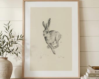 Vintage Hare Drawing Art Print Charcoal Sketch Timeless Classic Animal Illustration Farmhouse Decor - Giclee