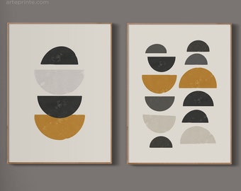 Geometric Wall Art, Set of 2 Prints, Mid Century Modern Art Prints, Modern Boho Wall Decor, Abstract Shapes, Wall Posters, Printed Shipped