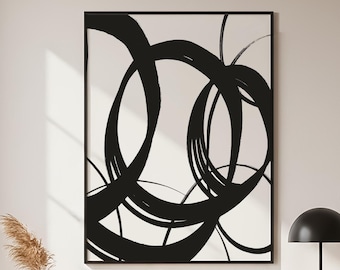 Black and White Abstract Circles Art Print: Minimalist Wall Art, Modern Home Decor - Giclee