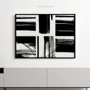 Modern Abstract Art Print, Black Off-White Contemporary Art, Abstract Painting Brush Strokes Collage, Modern Home Decor, Printed Shipped