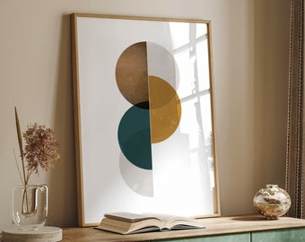 Abstract Circles Print, Modern Geometric Wall Art, Circles and Semicircles, Contemporary Art, Modern Boho Mid Century Decor, Printed Shipped