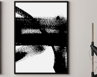 Bold Brushstrokes Abstract Print Black and White Modern Expressive Ink Wall Art Giclee