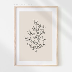 Stampa artistica botanica, moderna e minimalista, disegno di un ramo di melo beige e nero, decorazione per la casa, stampa giclée / Aga Szafranska