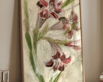Lily Flower Abstract Painting Print Modern Boho Floral Wall Art Giclee