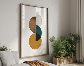 Geometric Circles Wall Art Print, Minimal Mid Century Modern Wall Art, Abstract Circles and Semicircles, Modern Home Decor, Printed Shipped