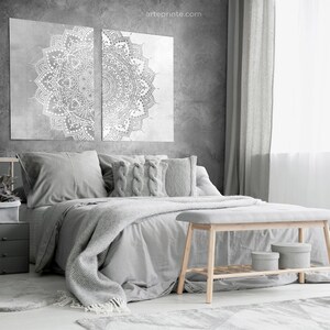 Gray Mandala Wall Art Set 2 Prints Boho Bedroom Living Room Decor ...