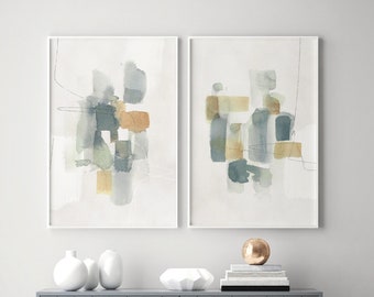 Set of 2 Abstract Paintings, Art Prints, Abstract Watercolor Painting, Muted Colors Modern Wall Art, Living Room Wall Decor, Printed Shipped
