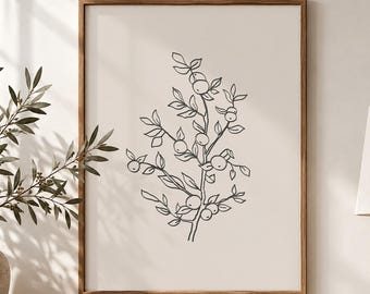 Apple Tree Line Drawing Print: Minimalist Nature Wall Art, Beige Black Botanical Illustration - Giclee