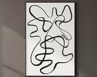 Black and White Abstract Minimalist Lines Print, Modern Wall Art Black Ink Painting - Giclee