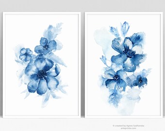 Forget Me Not Flower Prints Set: Blue Watercolor Floral Wall Art