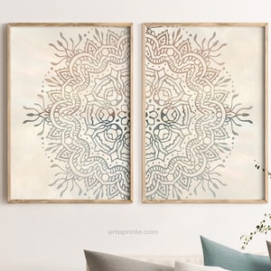 Set di 2 stampe da parete Boho, decorazioni da parete per camera da letto e soggiorno con colori neutri, 2 pezzi di mandala da parete - Stampe Giclée / Aga Szafranska