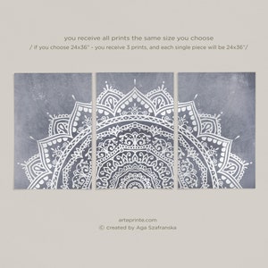 Pale Blue Mandala Wall Art Set 3 Prints Boho Living Room Bedroom Decor ...