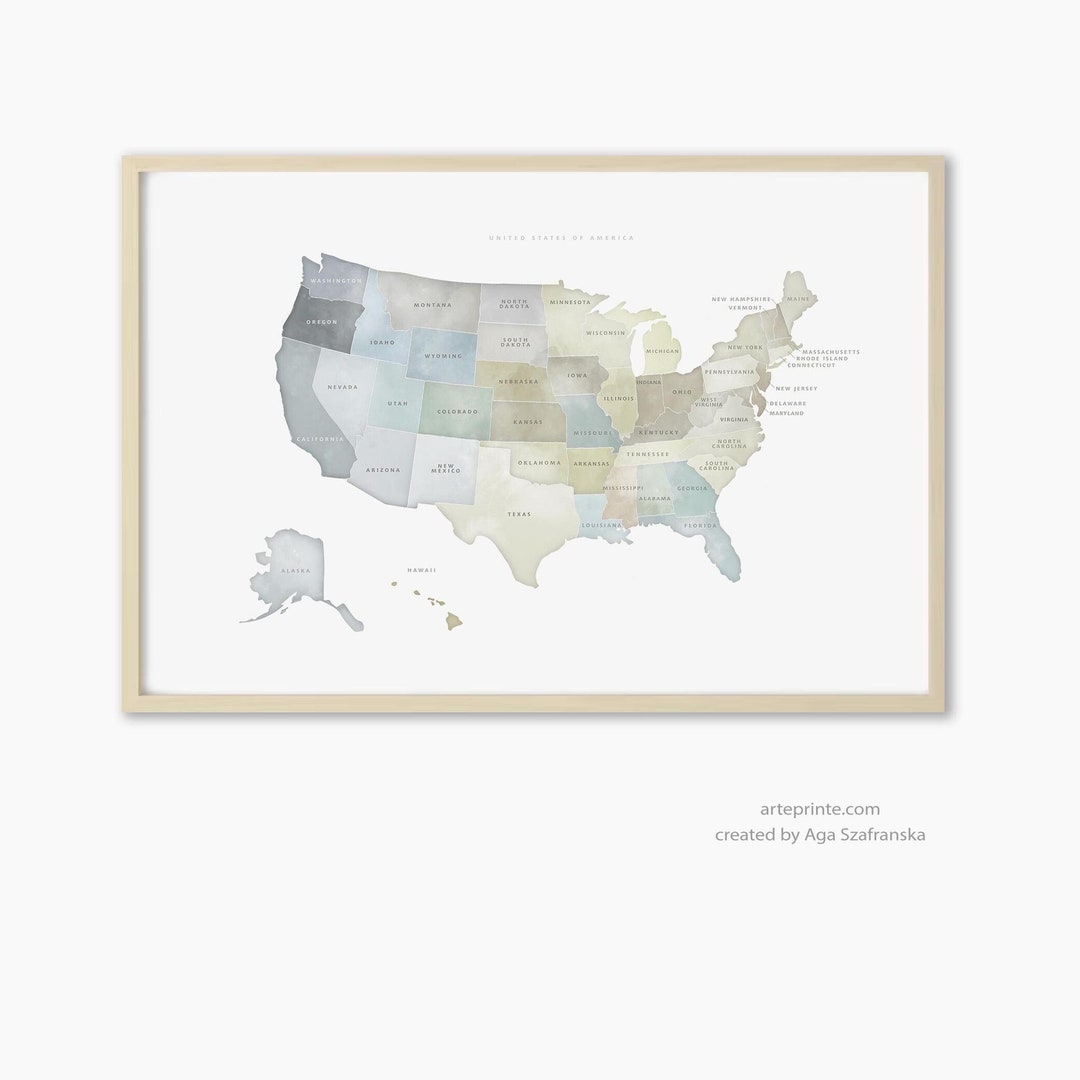 US Map Wall Art Print Map Of The USA With State Names Modern Il Ktwt 
